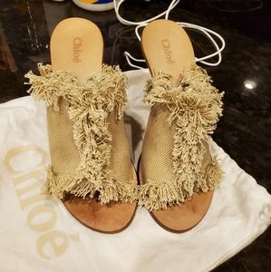 Chloe Fringe Canvas Cork Slide Wedge